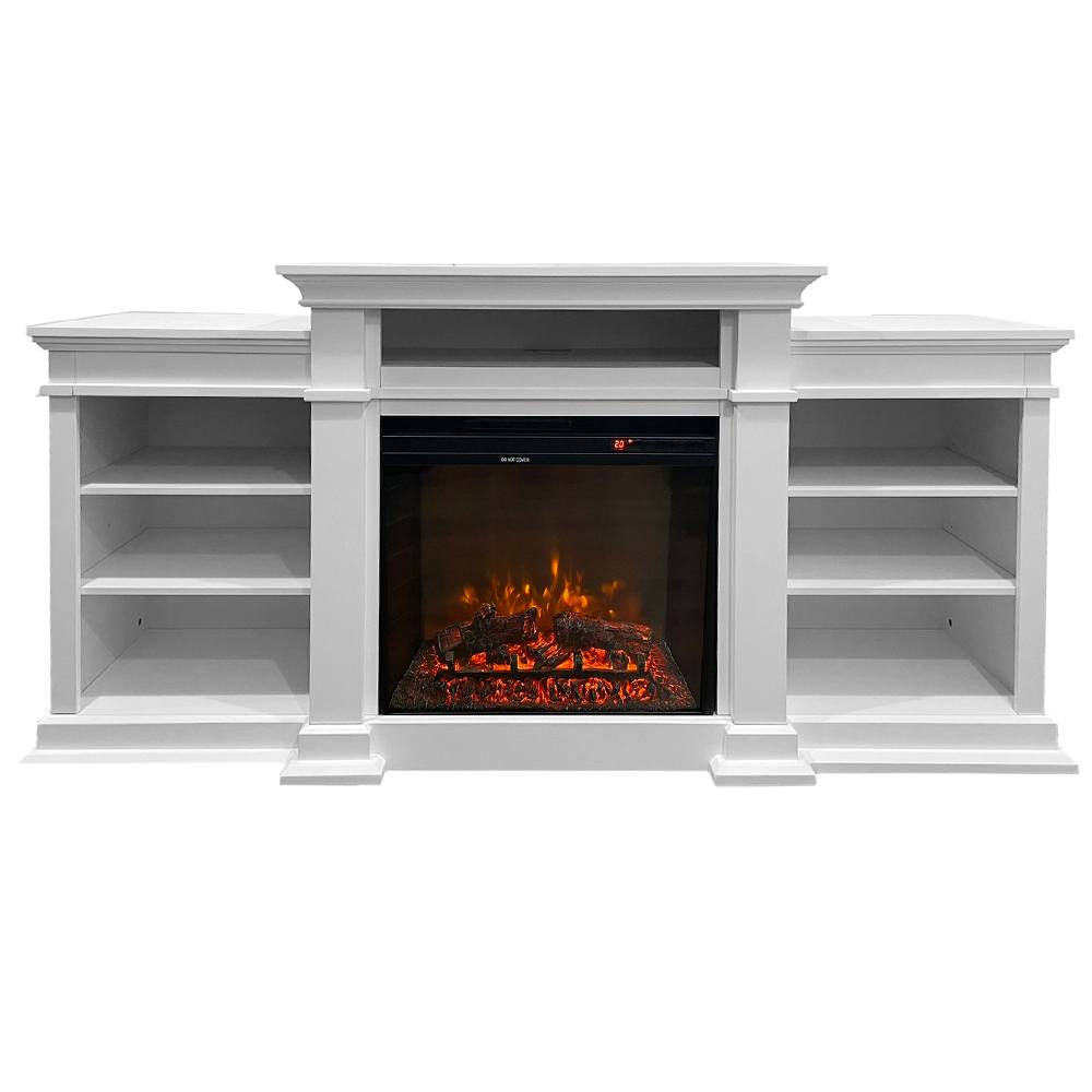 Camino elettrico caminetto da terra BIDEN in legno Bianco L179 x P48 x H85