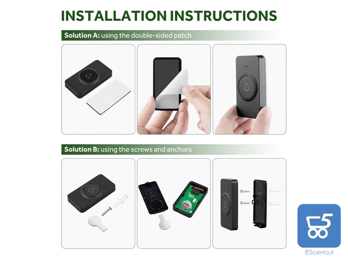 Campanello Wireless Avantek Impermeabile Ricevitore Spina EU 5 Livelli Volume 52 melodie