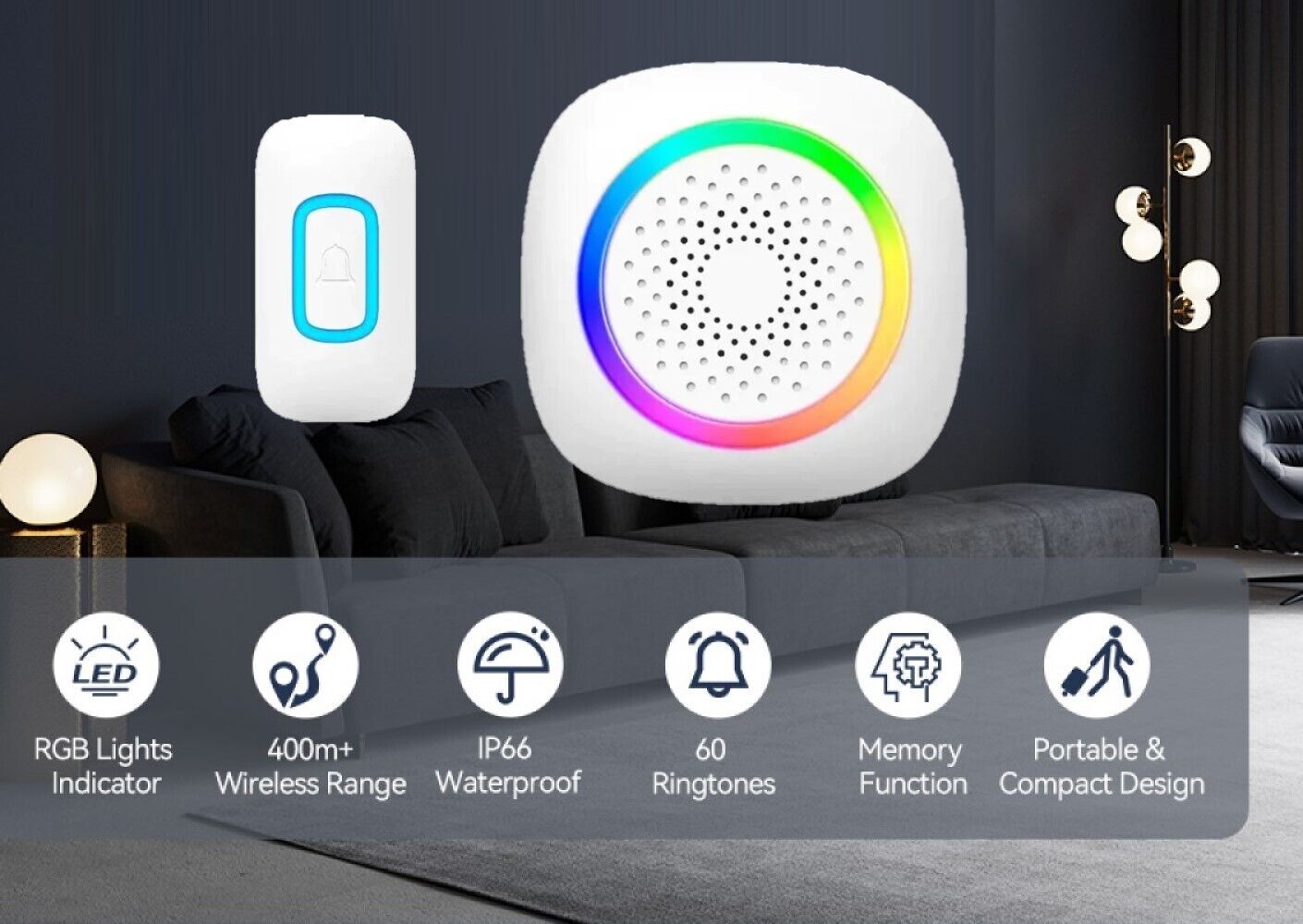 Campanello senza fili wireless per casa ufficio luce RGB 60 melodie RL-3995