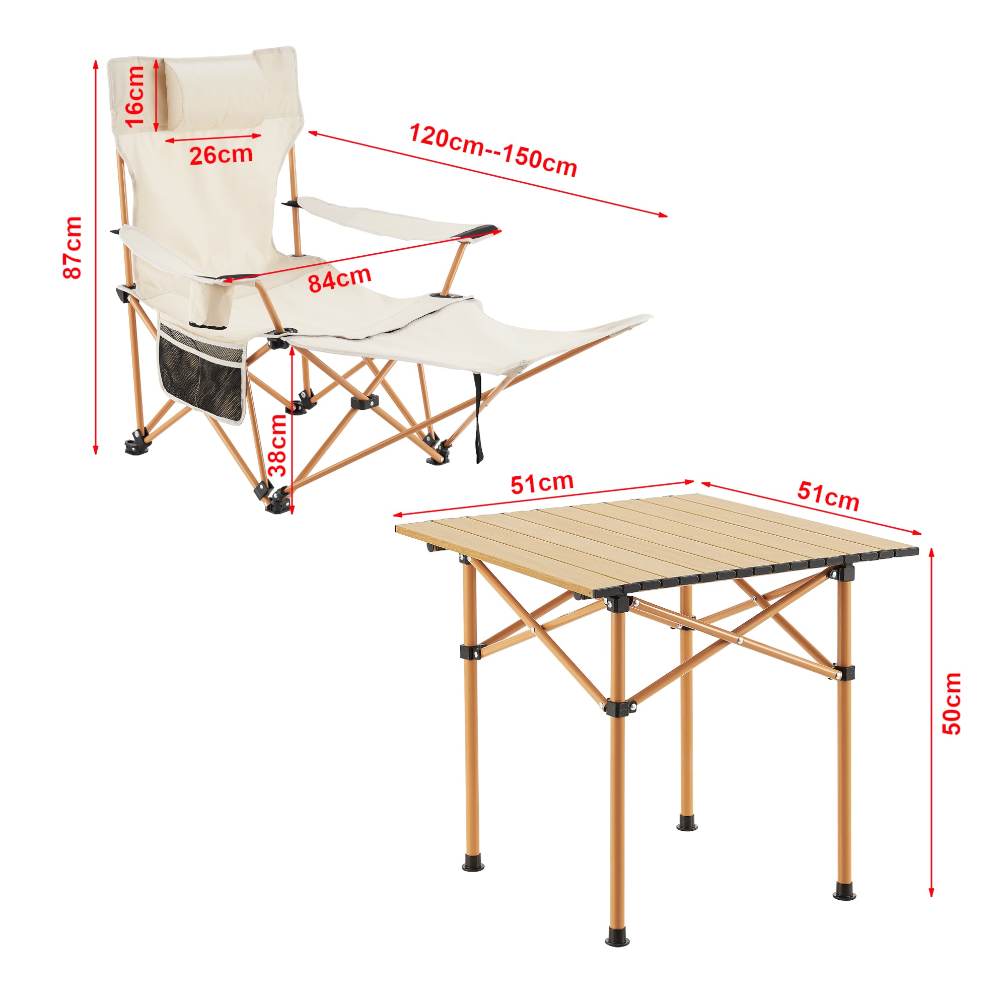 Set Bellante Pieghevole Tavolino e 2 Sedie Portatili - Beige casa.pro