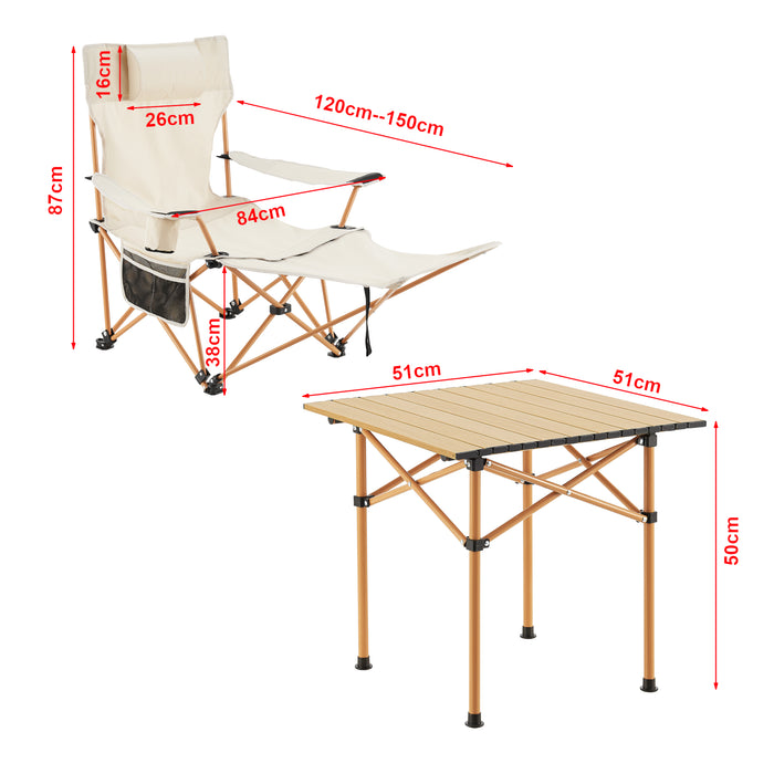 Set Bellante Pieghevole Tavolino e 2 Sedie Portatili - Beige casa.pro