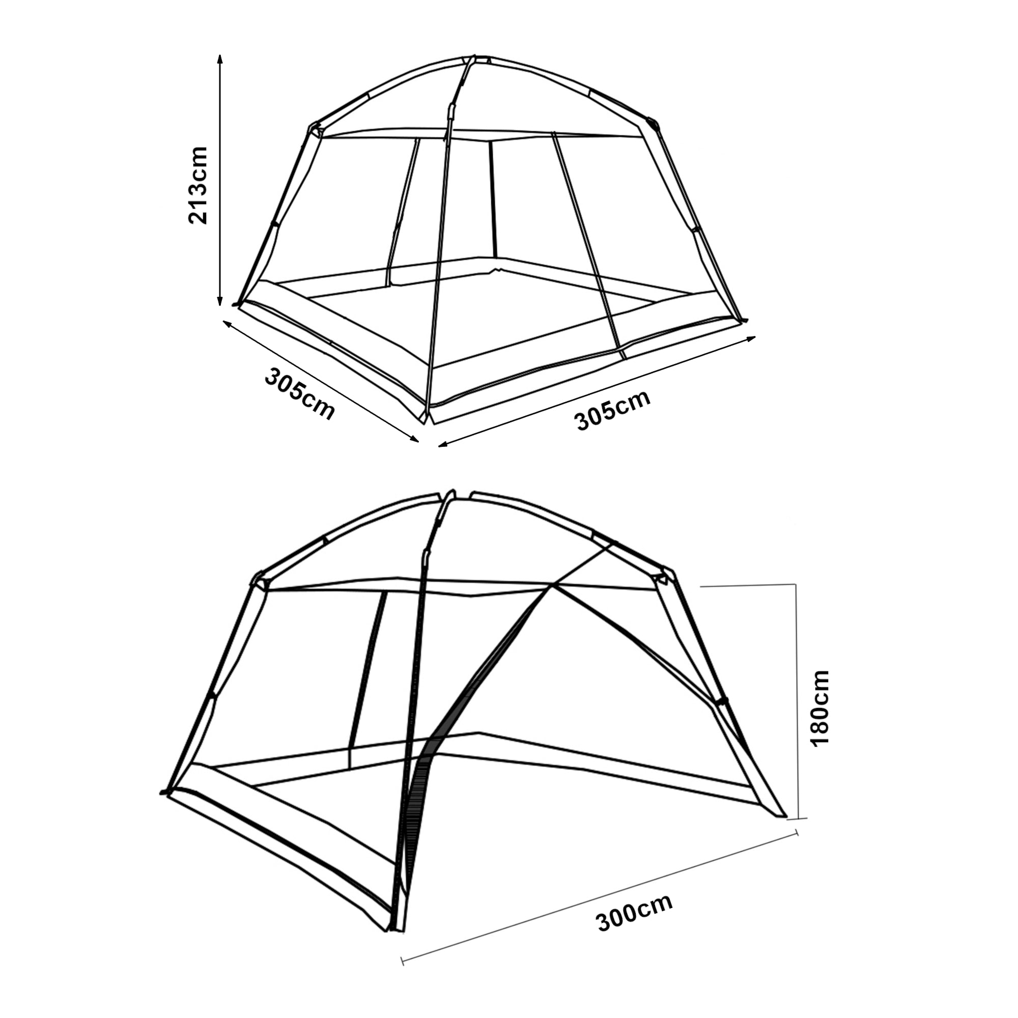 Gazebo da Giardino Beekdaelen con Zanzariere 305 x 305 x 213 cm Grigio pro.tec