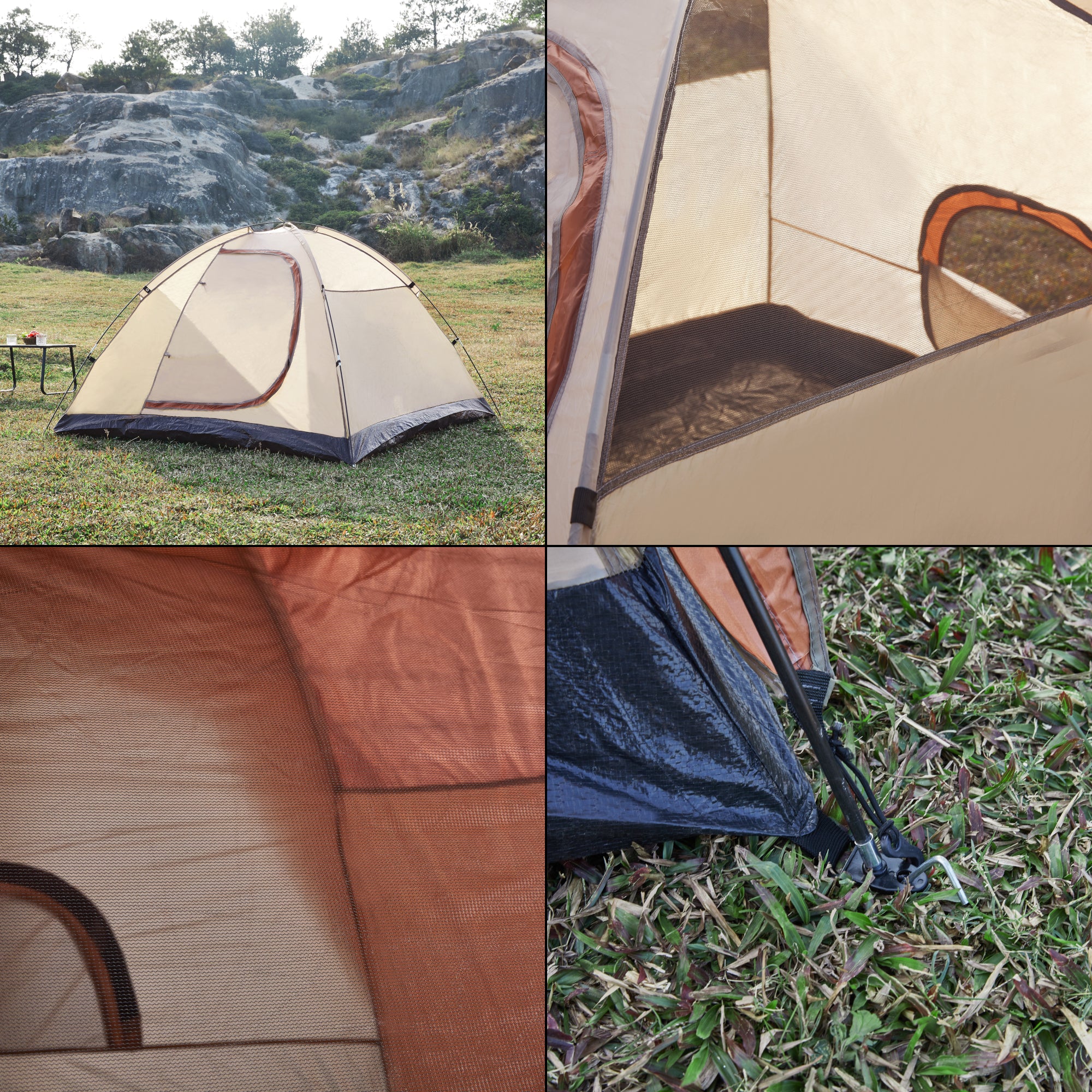 Tenda da Campeggio Bergeijk per 2-3 Persone 213 x 213 x 130 cm Marrone-Ruggine pro.tec