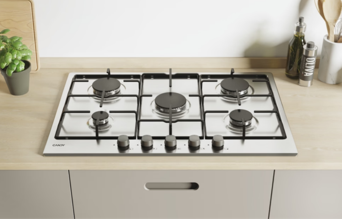 Candy chw7x piano cottura idea piano cottura, gas, 5 zone, inox, acciaio inox, l x p x a (mm): 745x510x35