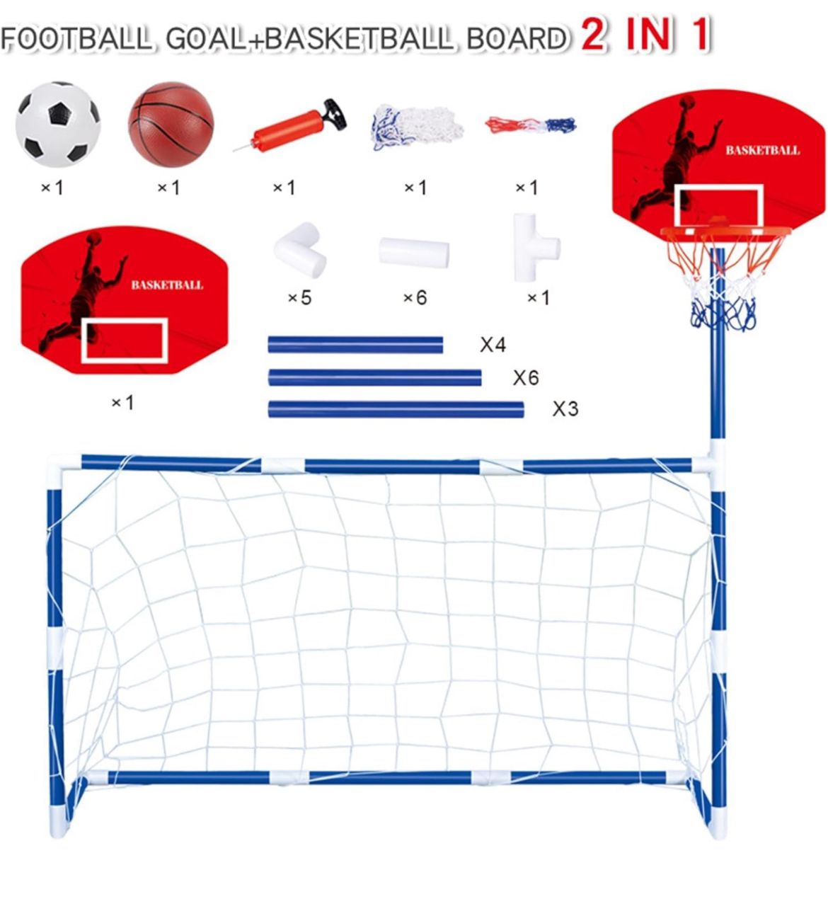Canestro da basket con rete da calcio, pratica porta da calcio tabello Art.94942