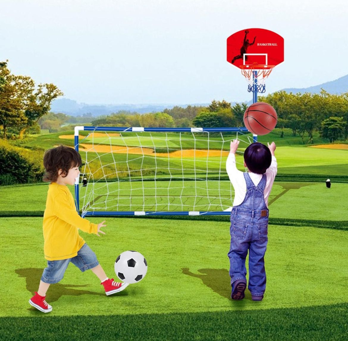 Canestro da basket con rete da calcio, pratica porta da calcio tabello Art.94942