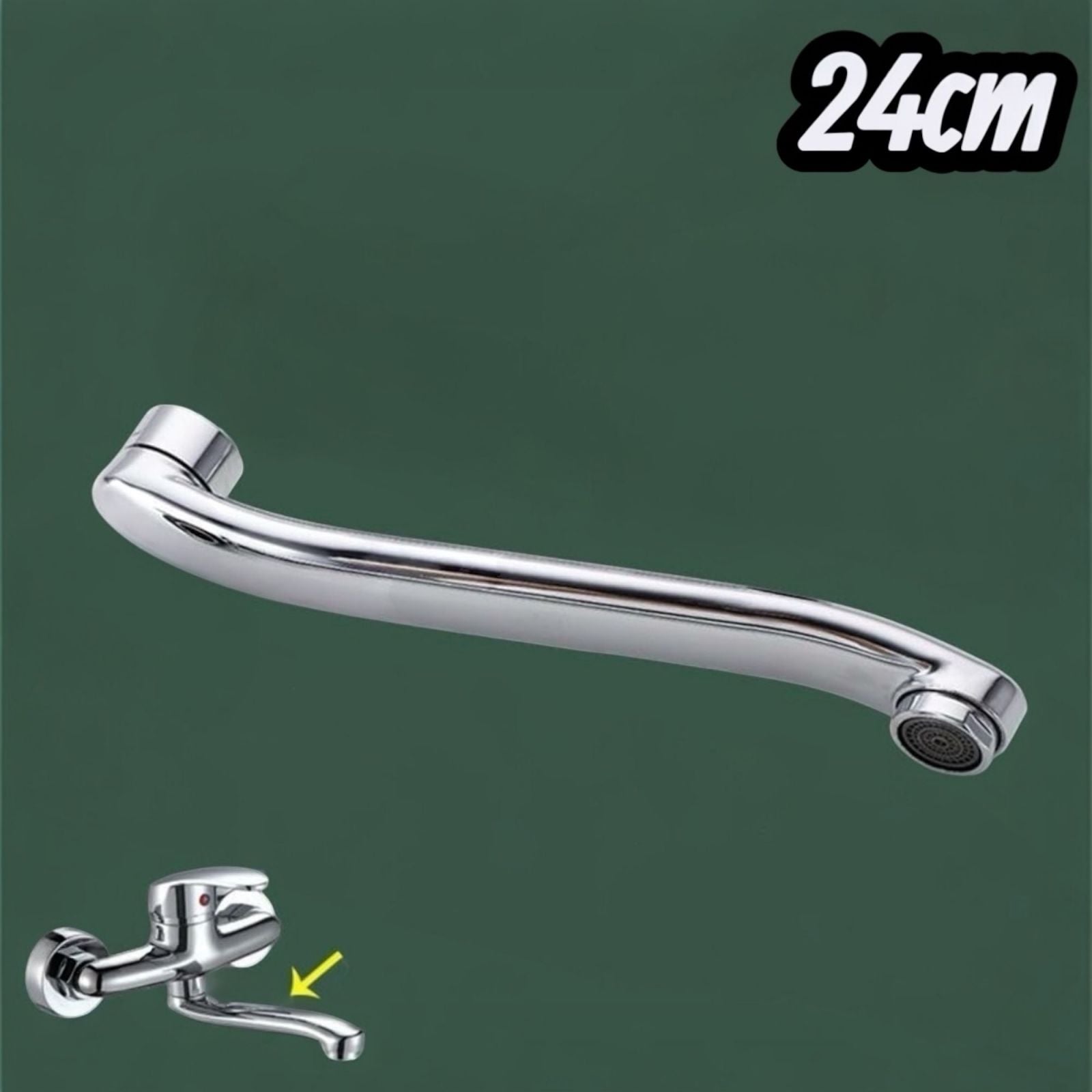 Canna di ricambio cromata per miscelatore rubinetto a muro cucina vasca 24CM