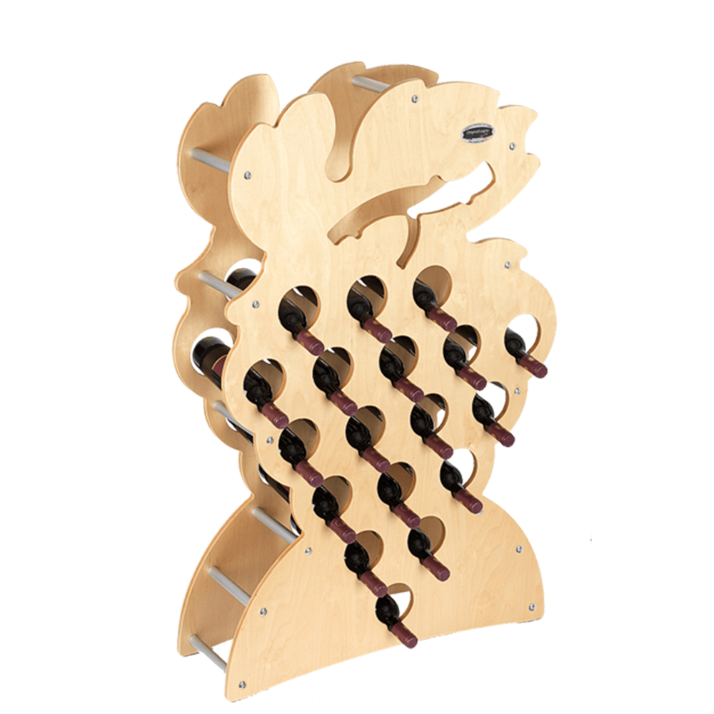 CANTINETTA IN LEGNO PORTA BOTTIGLIE VINO MODELLO GRAPPOLO 18 BOTTIGLIE FINITURA ACERO L.75 x P,25 x H.120 100% FABBRICATO IN ITALIA