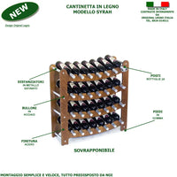 CANTINETTA - SOVRAPPONIBILE- IN LEGNO PORTA BOTTIGLIE VINO MODELLO SYRAH 28 BOTTIGLIE FINITURA NOCE L.75 x P.25 x H.75 100% FABBRICATO IN ITALIA