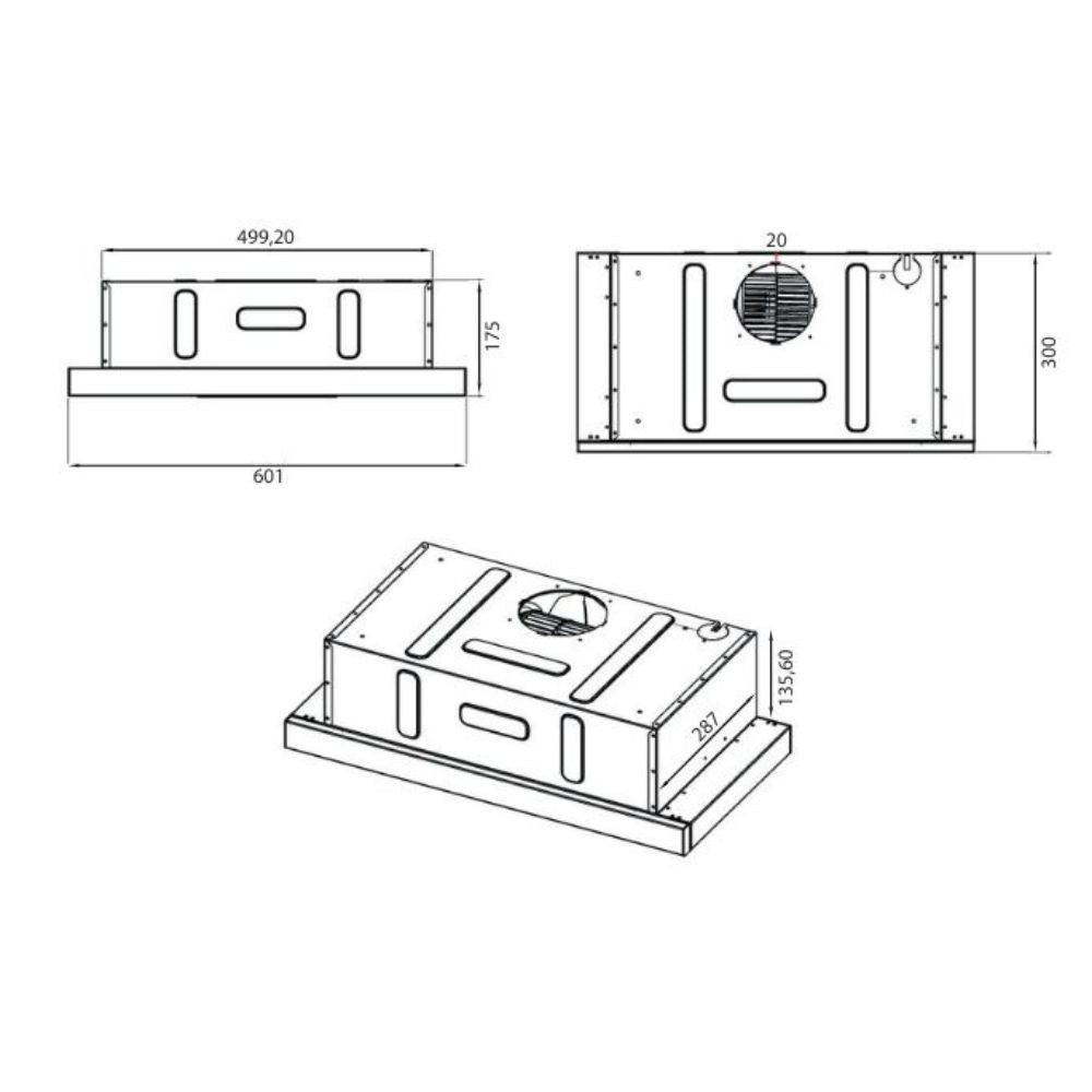 Cappa integrata Kumtel New Slim sottopensile potenza aspirante 250 m3/h luci led 60 nero con frontalino inox