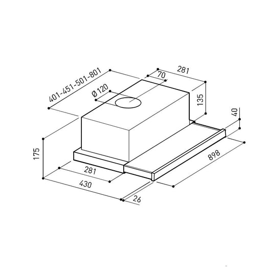 Cappa integrata sottopensile Tecnowind Slim 90 luce a led 3 livelli velocità verniciata grigio con frontalino inox