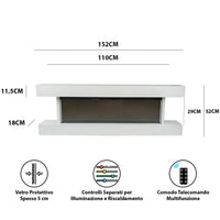 Tempo Style - Camino elettrico a parete e da incasso ALARO ULTRA+ | Stufa ventilata da 750W/1500W a basso consumo, (Bianco, 152cm)
