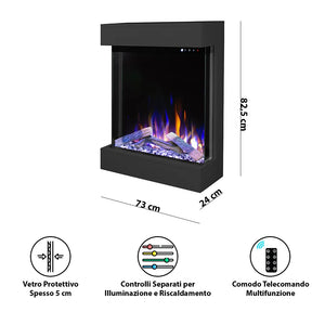 Tempo Style - Caminetto elettrico CALLIOPE Nero con cornice in legno MDF effetto fuoco reale 750 - 1.500 W