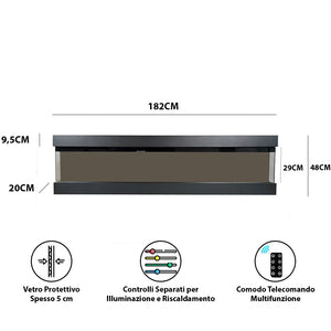 Tempo Style - Camino elettrico a parete e da incasso VELAR | Stufa ventilata da 750W/1500W a basso consumo (Nero, 182cm)