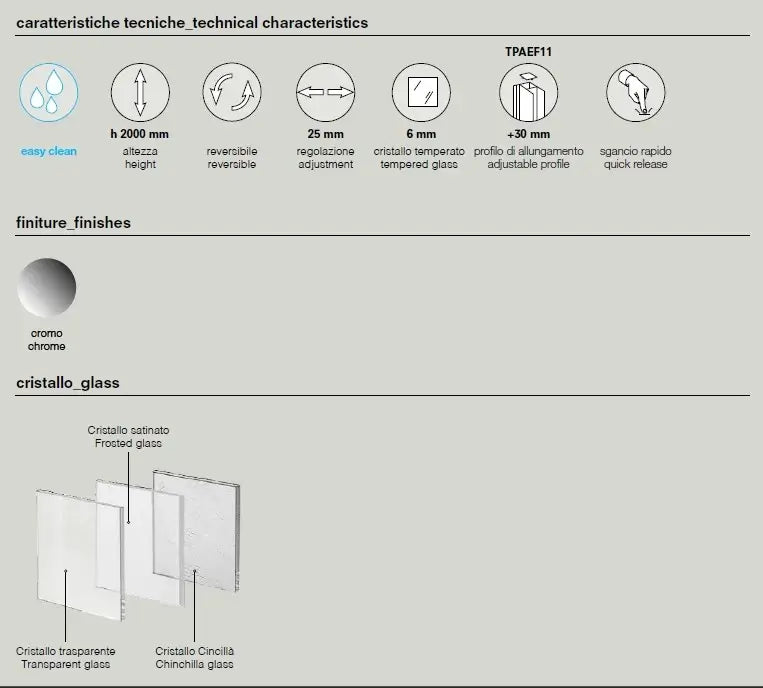 Box Doccia EASYFLEX 6mm Porte Scorrevoli Anticalcare H200 - 109x119