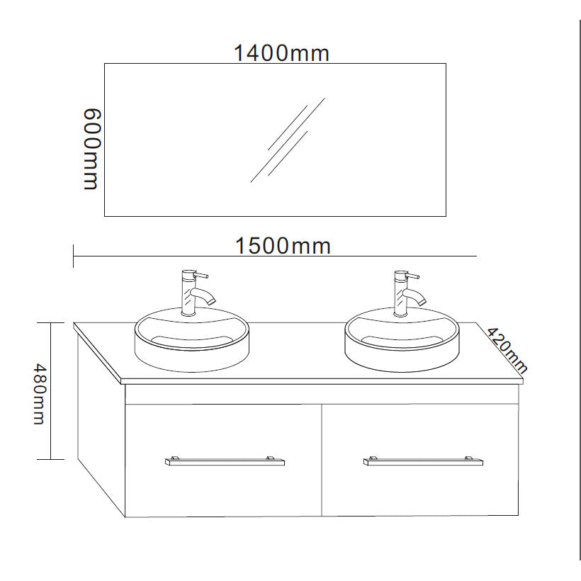 Mobile Bagno Nero 150 cm Lavabo Incluso – Cardellino