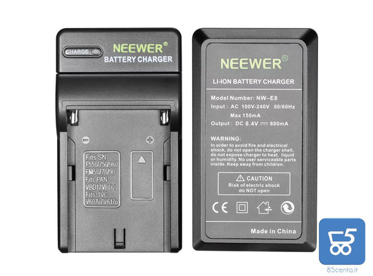 Caricabatteria NEEWER Li-Ion DC 8.4V 600mA per Batterie Sony F550/750/960 FM 50/70/90