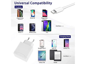 Caricabatteria USB Type-C PD 20W Completo di Cavo Lightning da 2 Metri per Phone 13 12 11 Xs Xr X 8 SE