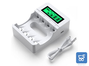 Caricabatterie USB con LCD Carica AA/AAA batterie NiMH 4 Slot Fast Charger