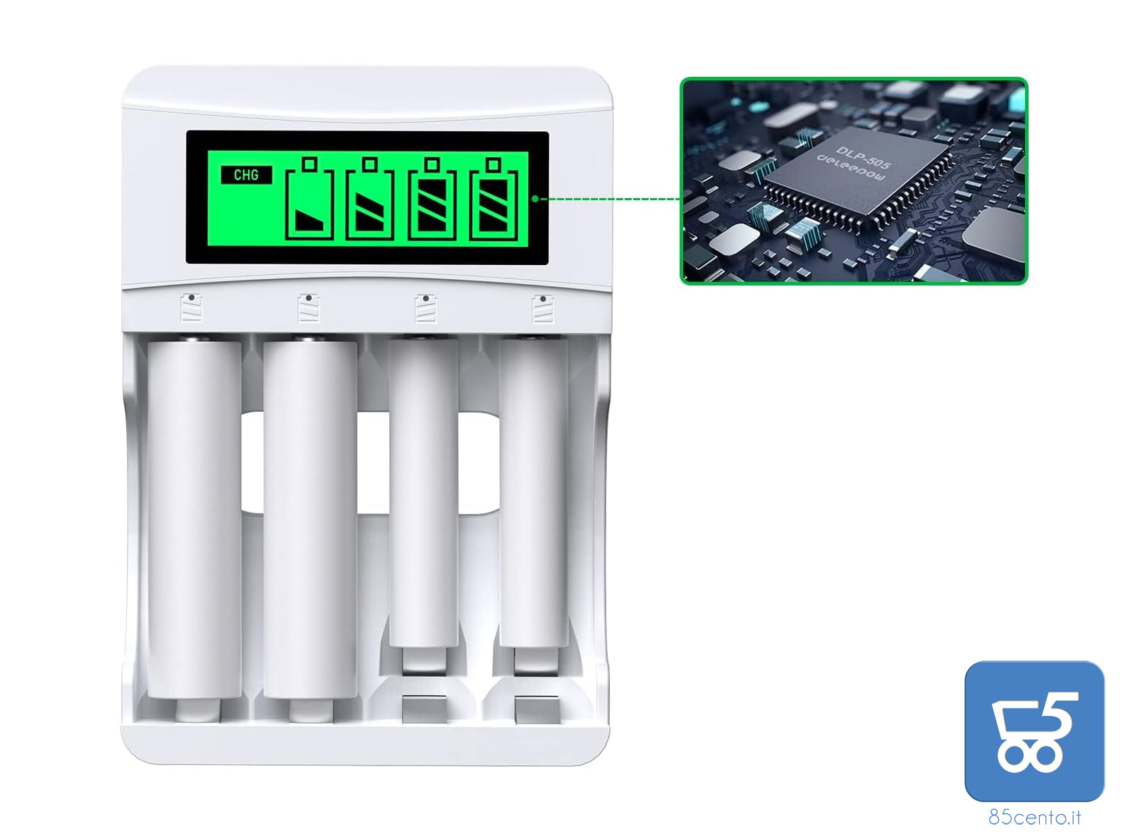 Caricabatterie USB con LCD Carica AA/AAA batterie NiMH 4 Slot Fast Charger