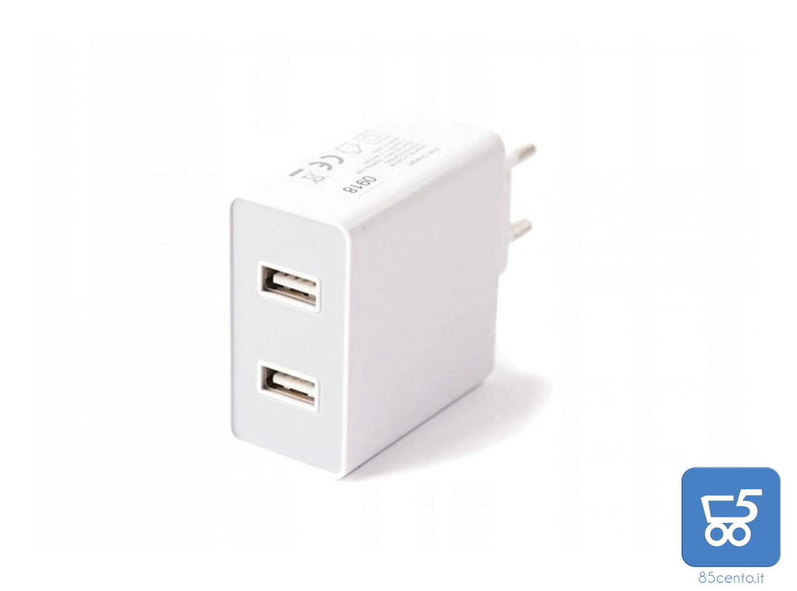 Caricabatterie da Muro 4,8 A 2 Porte USB Bianco Presa Europea