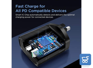Caricabatterie da Muro ESR 36W PD USB type C USB-A 5V 3A Ricarica Rapida Spina UK