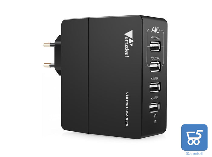 Caricabatterie da Parete 5V 2 Porte USB 2,4A + 2 Porte USB 1,0A per iPhone Smarphone