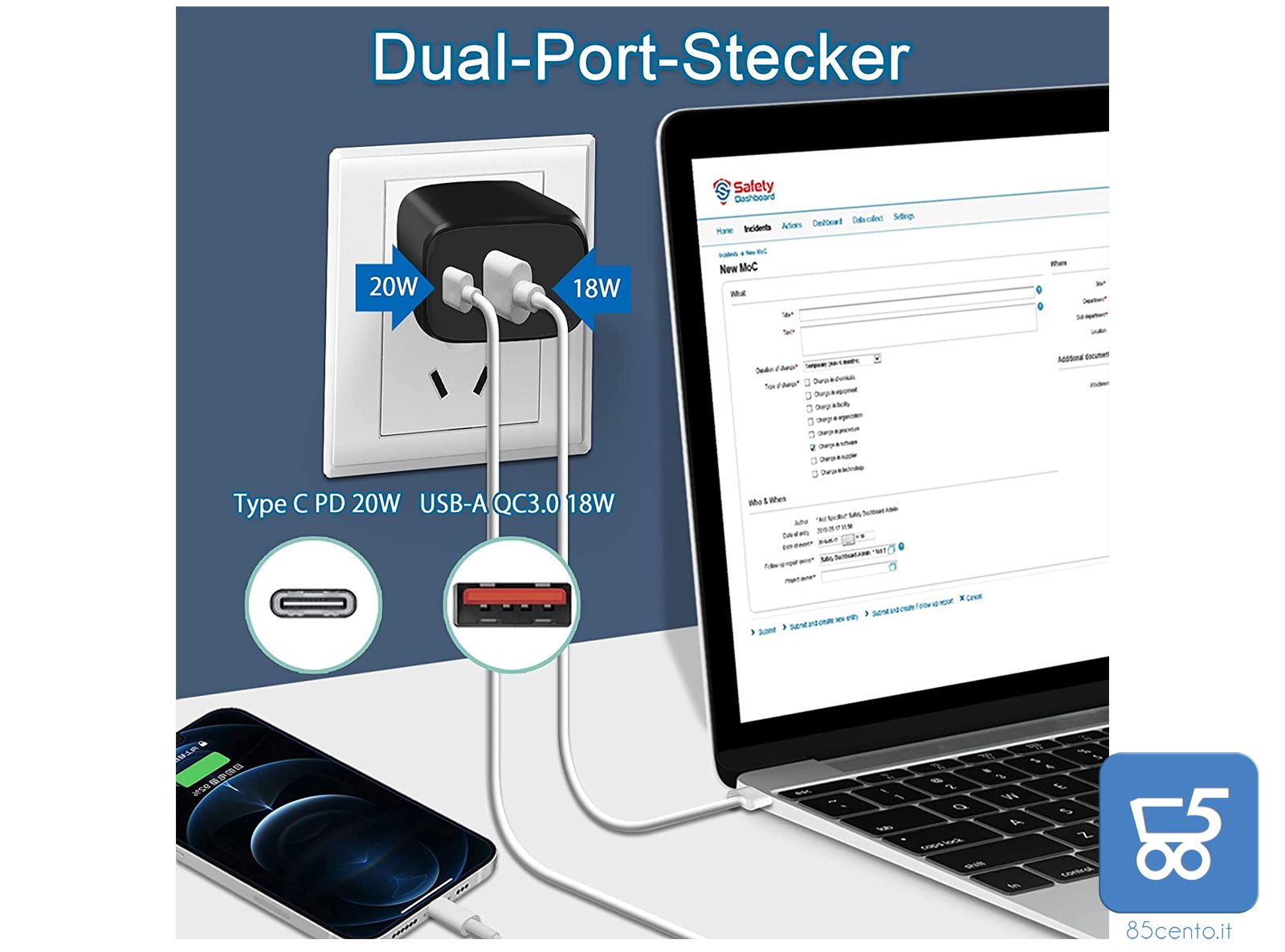 Caricatore Universale 20W  USB Type-C da parete, PD QC 4.0 Power Delivery 3.0 Adattatore di Ricarica COMPATIBILE con iPhone13 Pro/12/12 Pro/12 Mini/11 Pro/XS Max/XR/X,iPad Pro/Air,Galaxy S20/S10,Google Pixel 6 e altri dispositivi Mobile - No Cavo