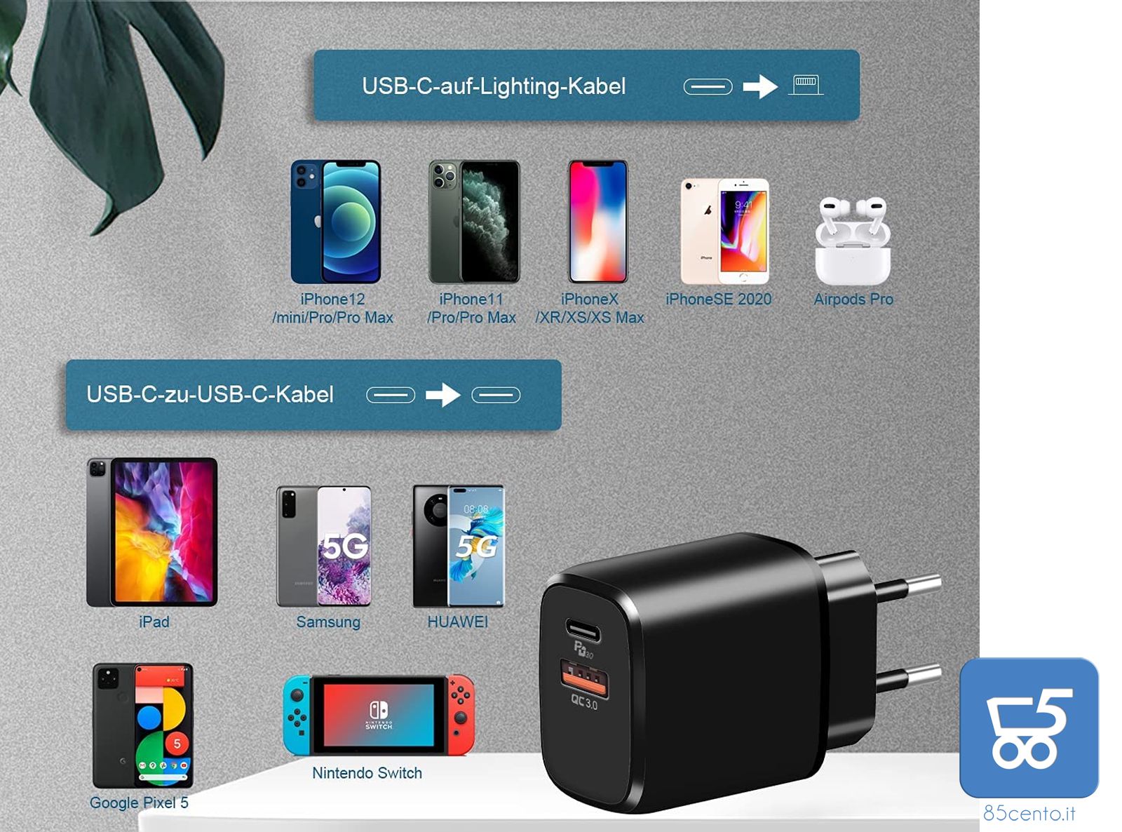 Caricatore Universale 20W  USB Type-C da parete, PD QC 4.0 Power Delivery 3.0 Adattatore di Ricarica COMPATIBILE con iPhone13 Pro/12/12 Pro/12 Mini/11 Pro/XS Max/XR/X,iPad Pro/Air,Galaxy S20/S10,Google Pixel 6 e altri dispositivi Mobile - No Cavo