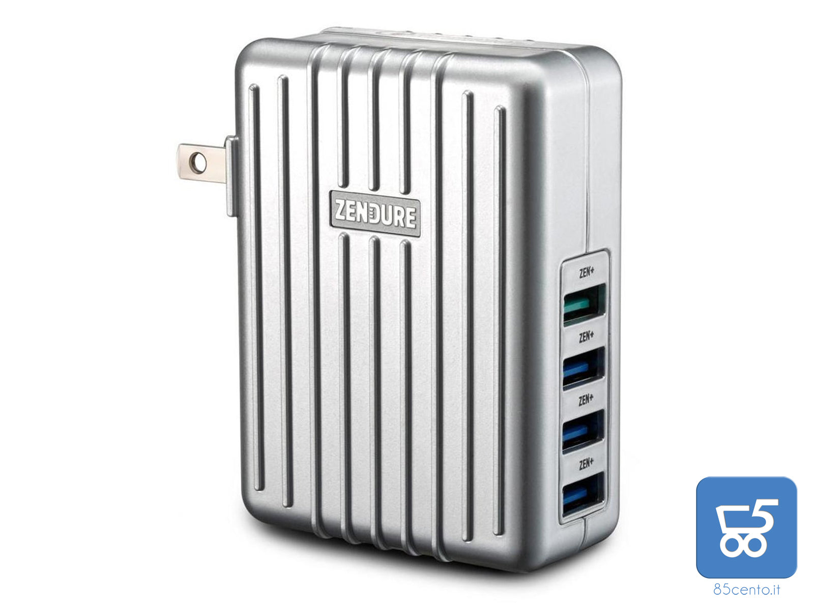 Caricatore da muro USB ad alta velocità Zendure a 4 porte con porta QC 2.0 argento