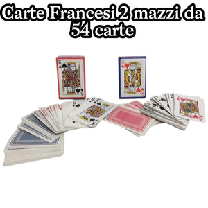Carte Francesi  2 Mazzi da 54 Carte Plastificate e Resistenti Ideali per Poker, Burraco