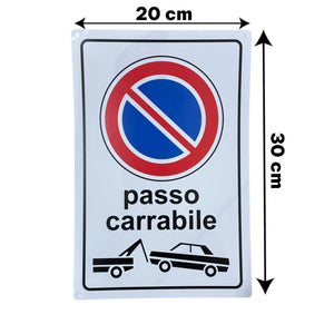 Cartello Passo Carrabile 20x30 cm in Vinile Rigido  Impermeabile e Anti-UV