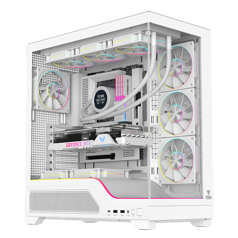Case SHOWBUI WAVE 82W - Gaming Tower- ATX- 4x12cm ARGB fan- 2xUSB3- Type-C- Temp Glass Side & Front Panel- White Ed.