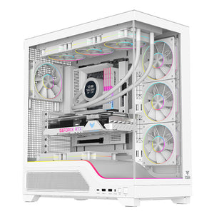 Case SHOWBUI WAVE 82W - Gaming Tower- ATX- 4x12cm ARGB fan- 2xUSB3- Type-C- Temp Glass Side & Front Panel- White Ed.
