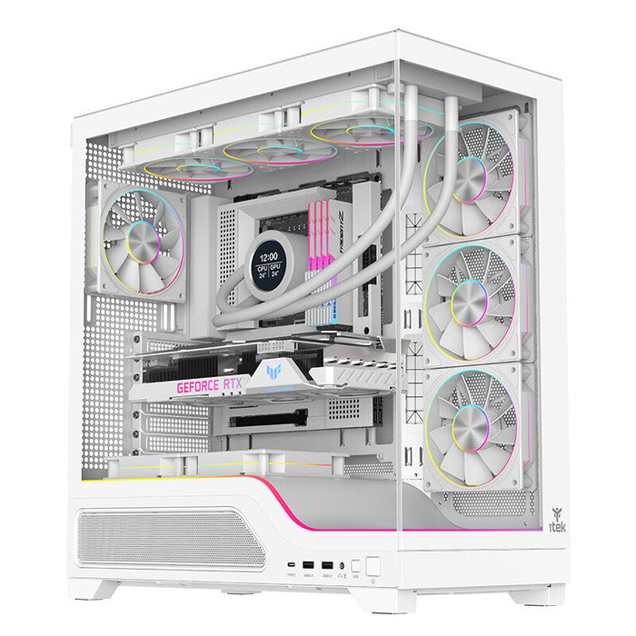 Case SHOWBUI WAVE 82W - Gaming Tower- ATX- 4x12cm ARGB fan- 2xUSB3- Type-C- Temp Glass Side & Front Panel- White Ed.