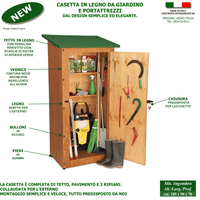 ARMADIO CASETTA IN LEGNO PORTA ATTREZZI DA GIARDINO MODELLO PIAVE L.90 x P.72 x H.185 100% MADE IN ITALY SPEDIZIONE SU PEDANA