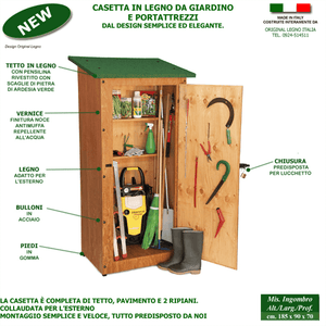 ARMADIO CASETTA IN LEGNO PORTA ATTREZZI DA GIARDINO MODELLO PIAVE L.90 x P.72 x H.185 100% MADE IN ITALY SPEDIZIONE SU PEDANA
