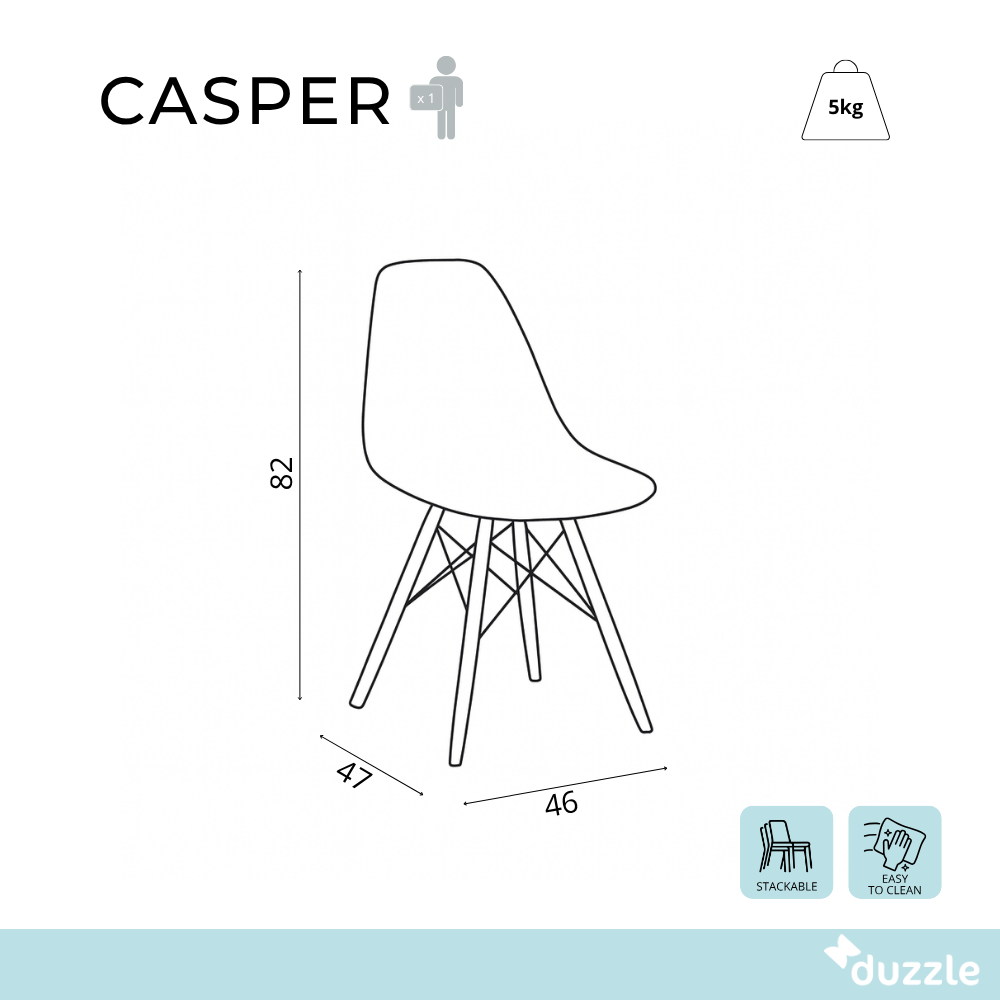 Casper, Set di 4 sedie in policarbonato Trasparente con gambe il legno di faggio (47cm X 46cm H. 82cm)| Duzzle