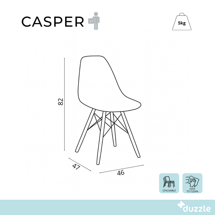 Casper, Set di 4 sedie in policarbonato Trasparente con gambe il legno di faggio (47cm X 46cm H. 82cm)| Duzzle