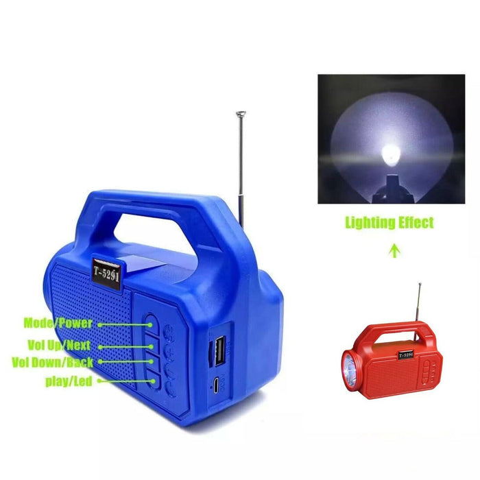 Cassa portatile bluetooth usb Microsd  5W pannello solare torcia led T-5291