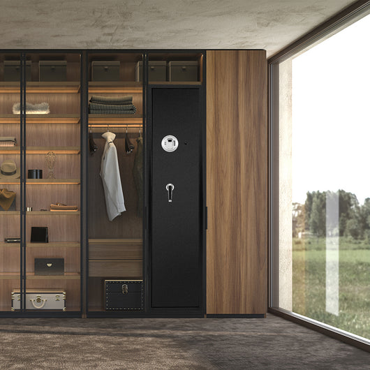 Cassaforte metallo 5 fucili armi lunghe tastierino digitale impronta biometrica-Cassaforte tasche pistole modalità silenziosa caccia