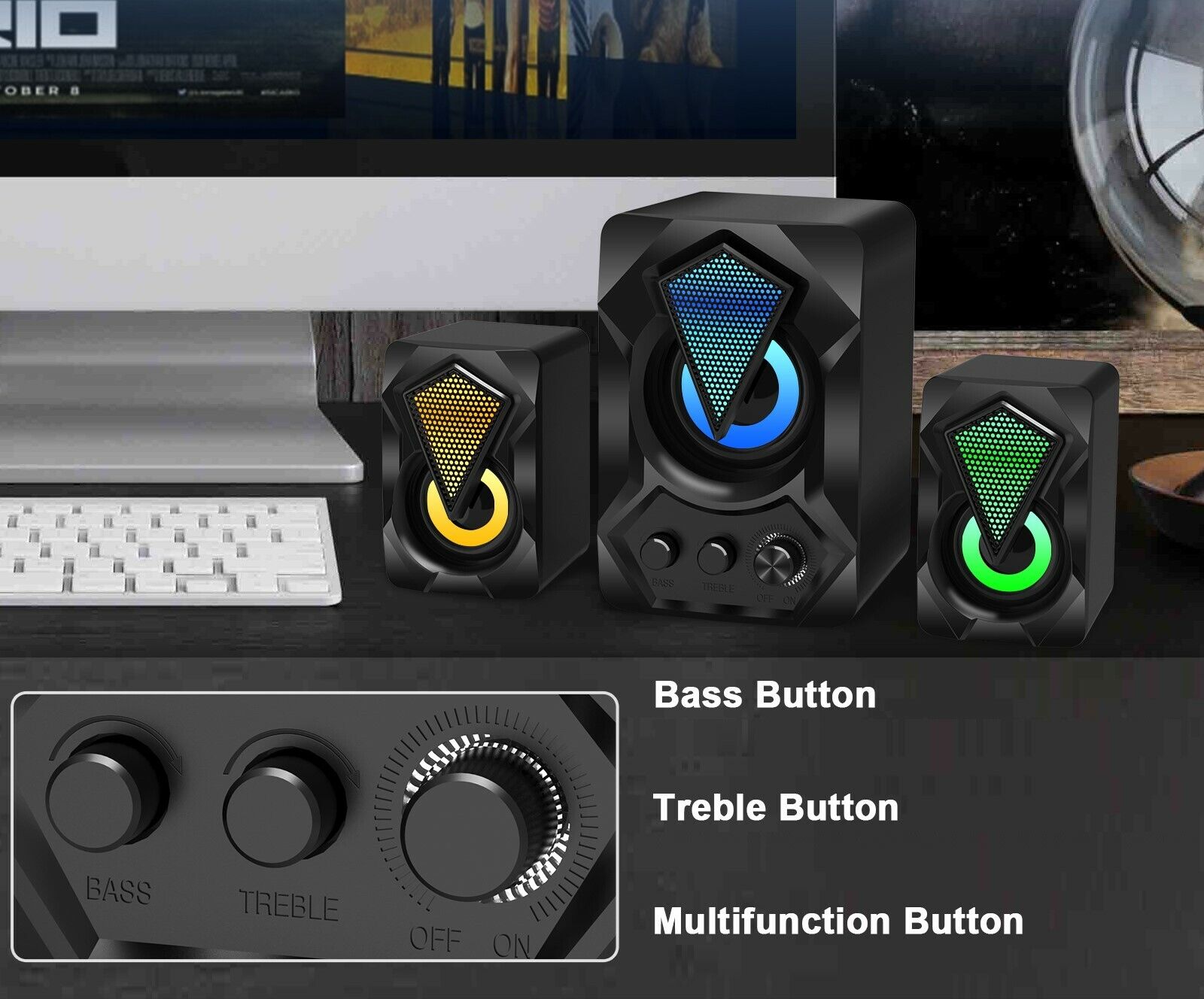 Casse audio 2.0 aux USB altoparlanti subwoofer RGB per PC notebook 5+3W AB-D391