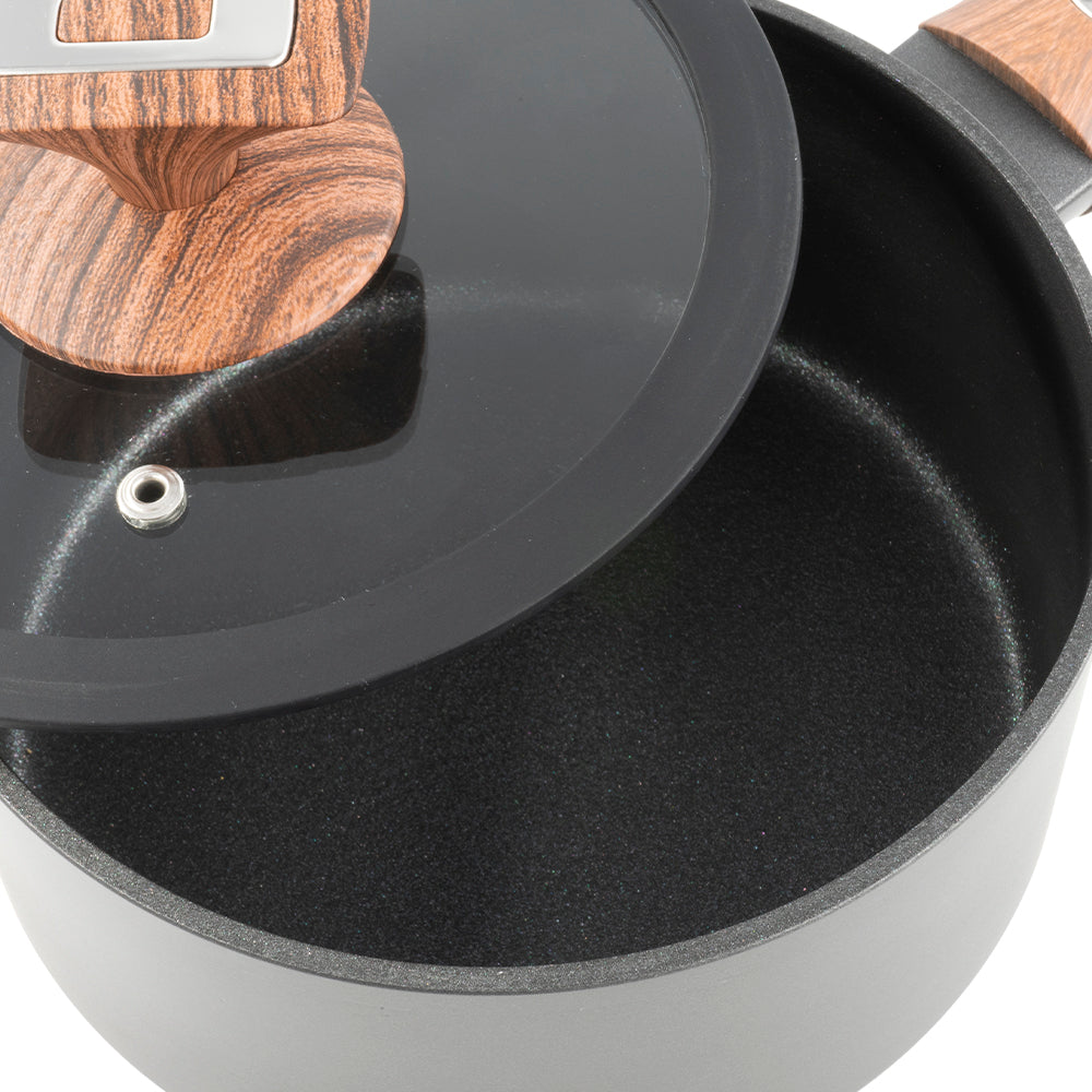 Casseruola 1 manico con coperchio Elegance Wood 18 cm doppio fondo acciaio inox, manico Soft touch