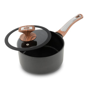 Casseruola 1 manico con coperchio Elegance Wood 18 cm doppio fondo acciaio inox, manico Soft touch