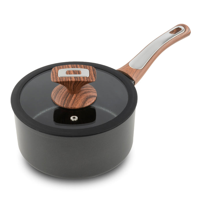 Casseruola 1 manico con coperchio Elegance Wood 18 cm doppio fondo acciaio inox, manico Soft touch