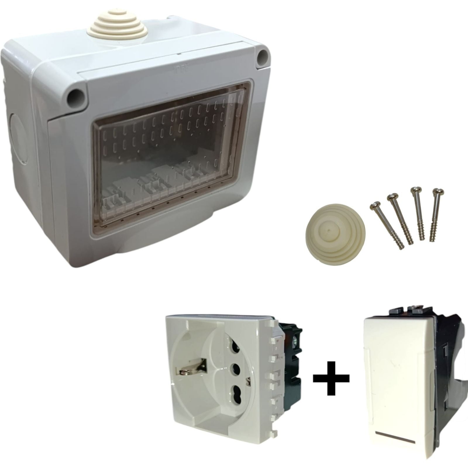 Cassetta Placca Stagno Da Esterno 2 Posti Con Presa Shuko e Interruttore IP55