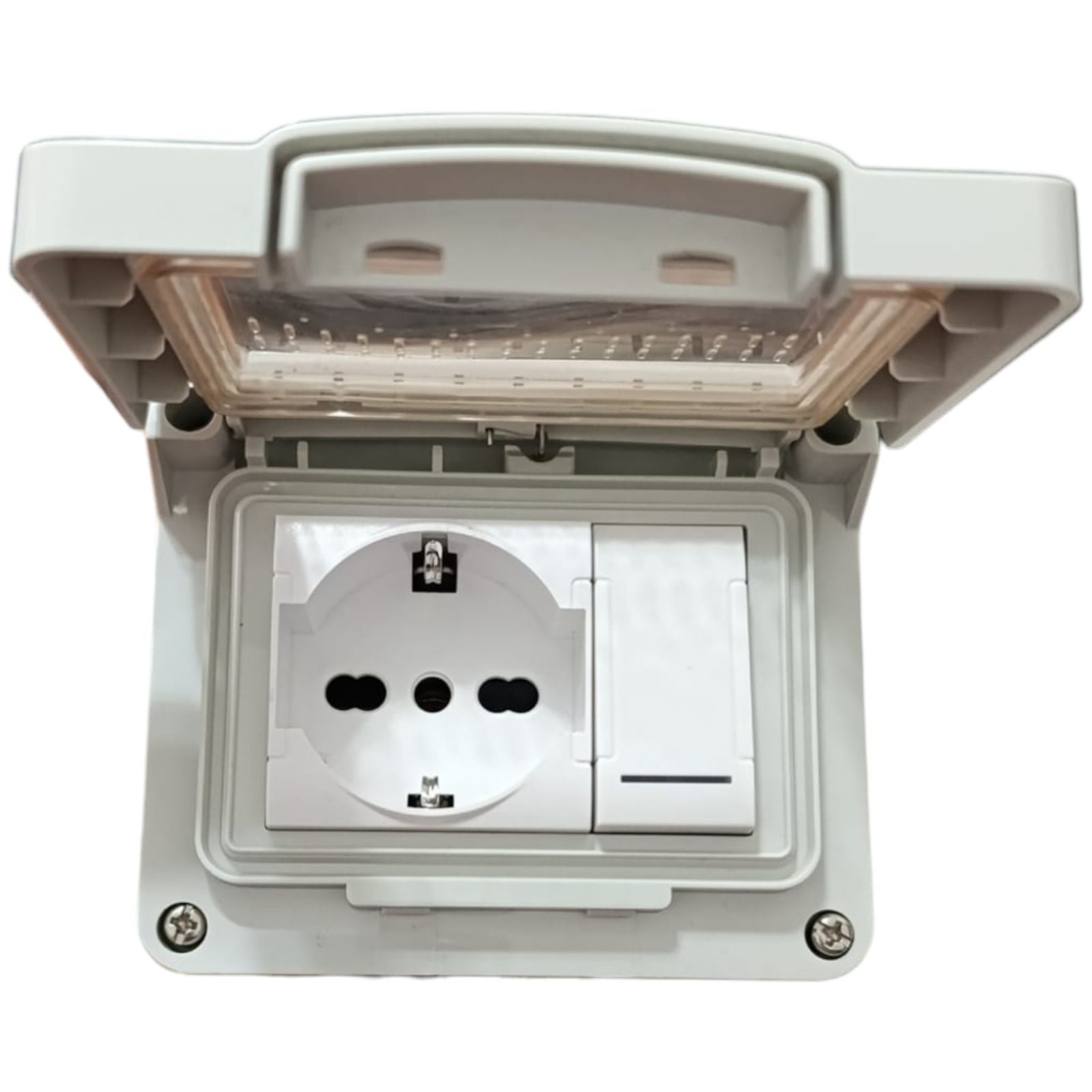 Cassetta Placca Stagno Da Esterno 2 Posti Con Presa Shuko e Interruttore IP55