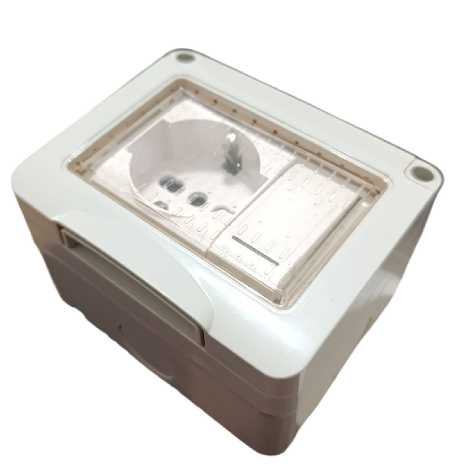 Cassetta Placca Stagno Da Esterno 2 Posti Con Presa Shuko e Interruttore IP55