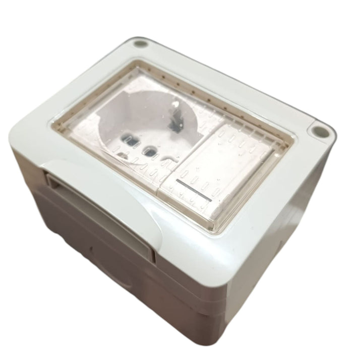 Cassetta Placca Stagno Da Esterno 2 Posti Con Presa Shuko e Interruttore IP55