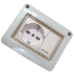 Cassetta Placca Stagno Da Esterno 2 Posti Con Presa Shuko e Interruttore IP55